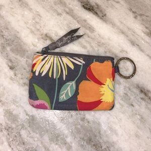 Vera Bradley Gray Floral Zip Coin ID Pouch